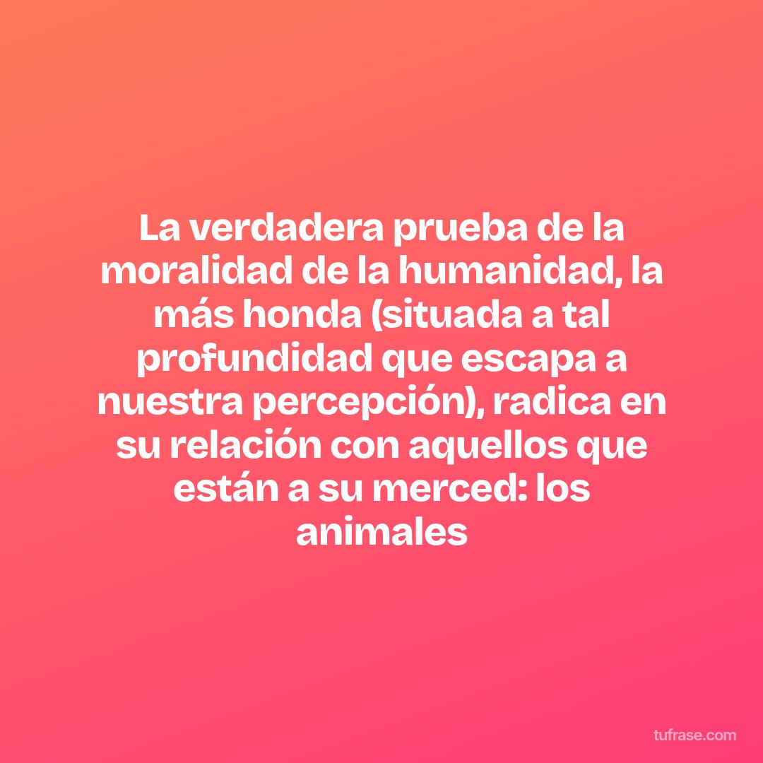 La verdadera prueba de la moralidad de la humanidad, la más honda (situada a tal profundidad que escapa a nuestra percepción), radica en su relación con aquellos que están a su merced: los animales