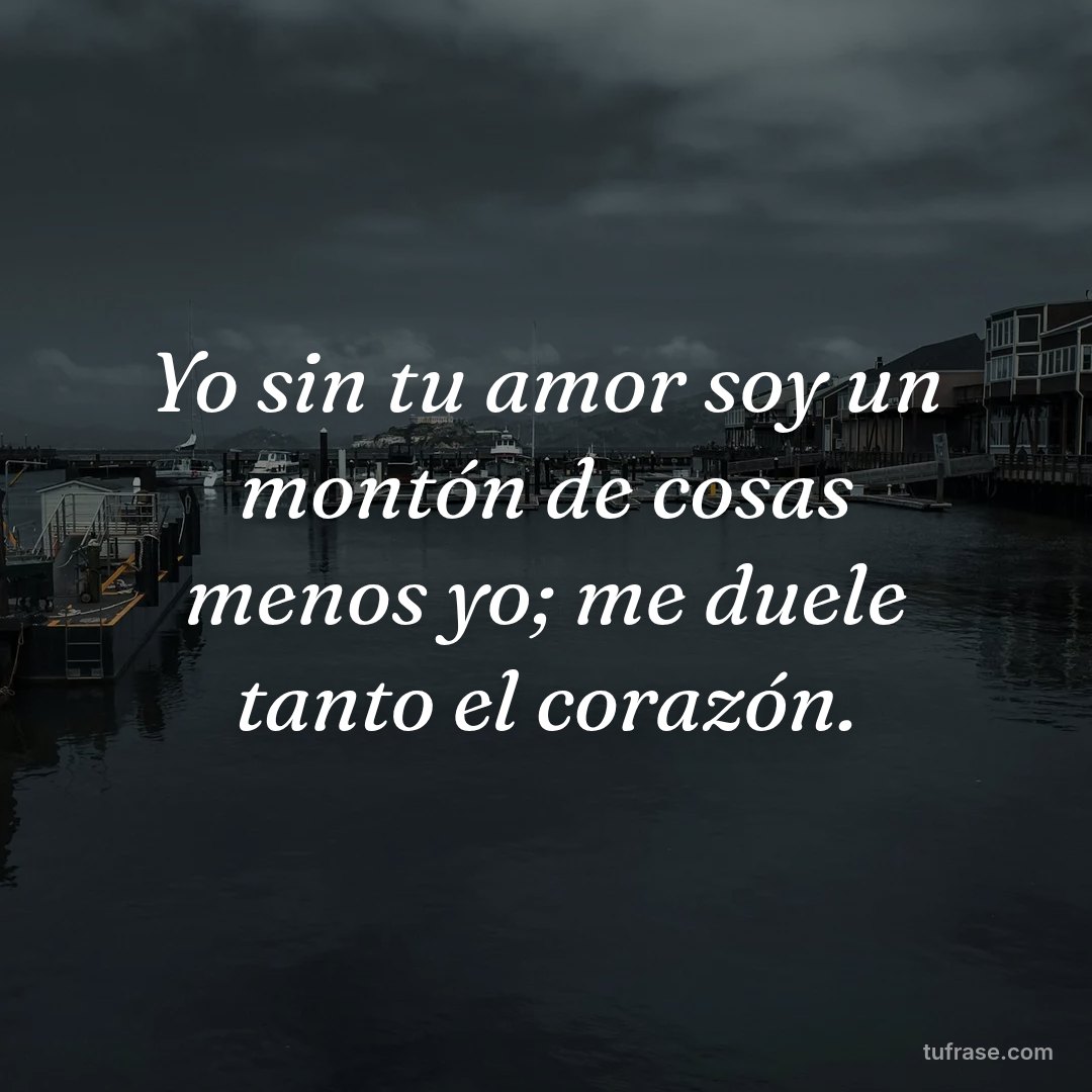 Yo sin tu amor soy un montón de cosas menos yo; me duele tanto el corazón.