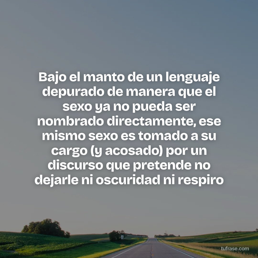 Bajo el manto de un lenguaje depurado de manera que el sexo ya no pueda ser nombrado directamente, ese mismo sexo es tomado a su cargo (y acosado) por un discurso que pretende no dejarle ni oscuridad ni respiro