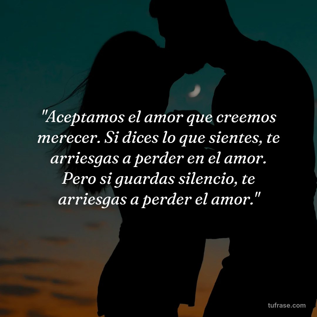 "Aceptamos el amor que creemos merecer. Si dices lo que sientes, te arriesgas a perder en el amor. Pero si guardas silencio, te arriesgas a perder el amor."