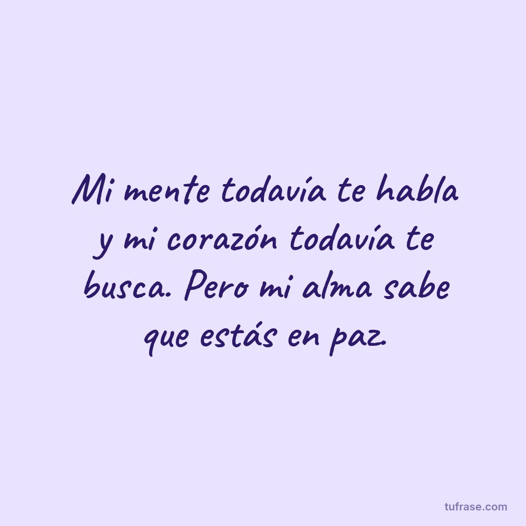 Mi mente todavía te habla y mi corazón todavía te busca. Pero mi alma sabe que estás en paz.