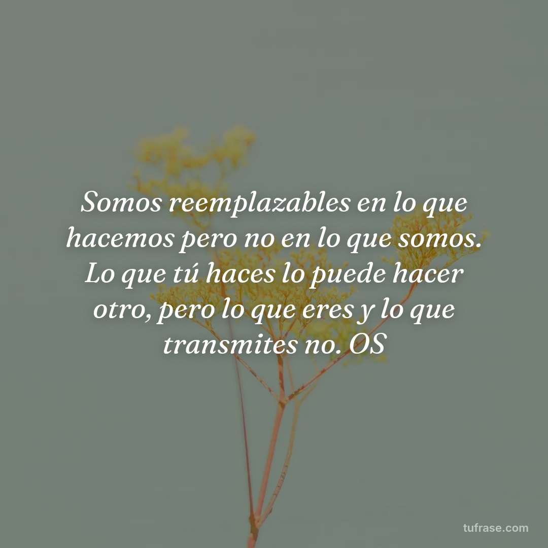 Somos reemplazables en lo que hacemos pero no en lo que somos. Lo que tú haces lo puede hacer otro, pero lo que eres y lo que transmites no. OS