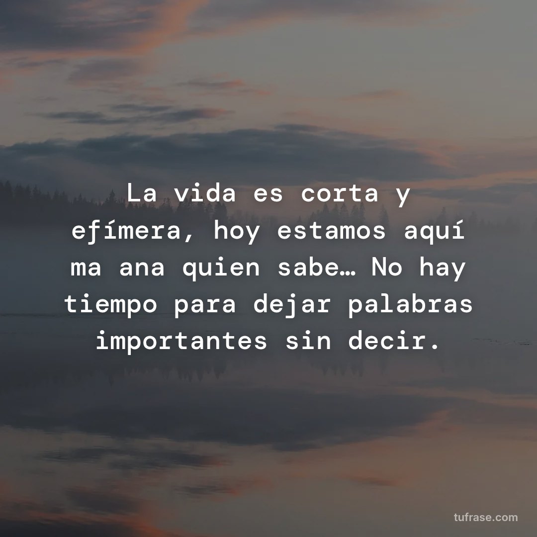 La vida es corta y efímera, hoy estamos aquí mañana quien sabe… No hay tiempo para dejar palabras importantes sin decir.