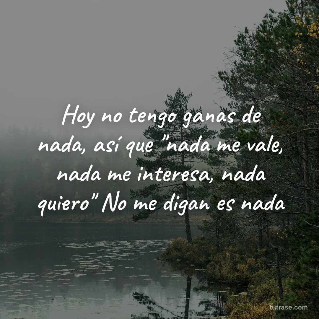 Hoy no tengo ganas de nada, así que "nada me vale, nada me interesa, nada quiero" No me digan es nada