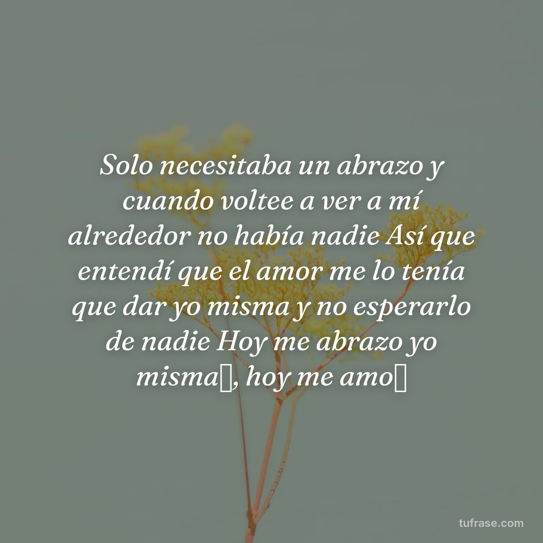 Solo necesitaba un abrazo y cuando voltee a ver a mí alrededor no había nadie Así que entendí que el amor me lo tenía que dar yo misma y no esperarlo de nadie Hoy me abrazo yo misma🫂, hoy me amo🩷