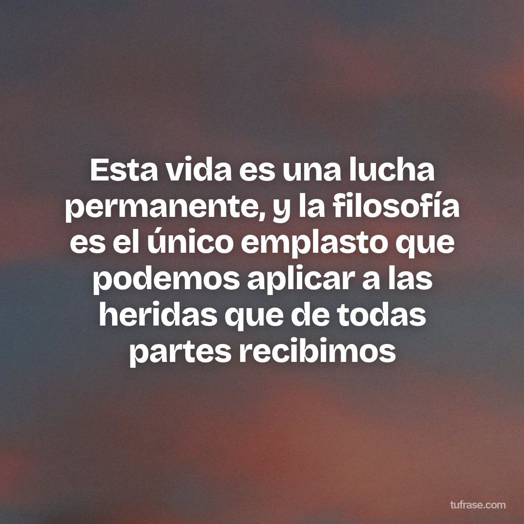 Esta vida es una lucha permanente, y la filosofía es el único emplasto que podemos aplicar a las heridas que de todas partes recibimos