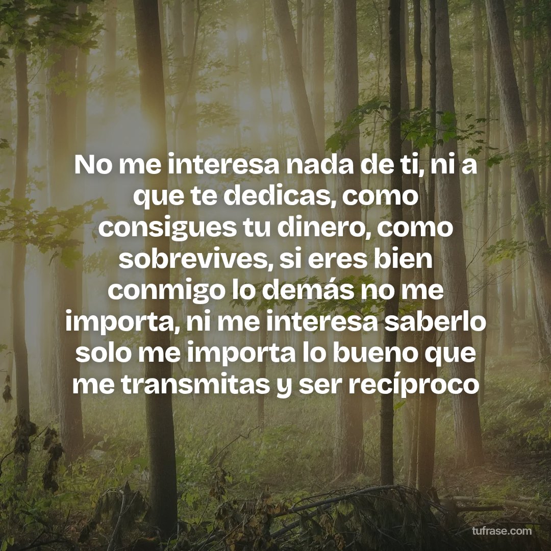 No me interesa nada de ti, ni a que te dedicas, como consigues tu dinero, como sobrevives, si eres bien conmigo lo demás no me importa, ni me interesa saberlo solo me importa lo bueno que me transmitas y ser recíproco