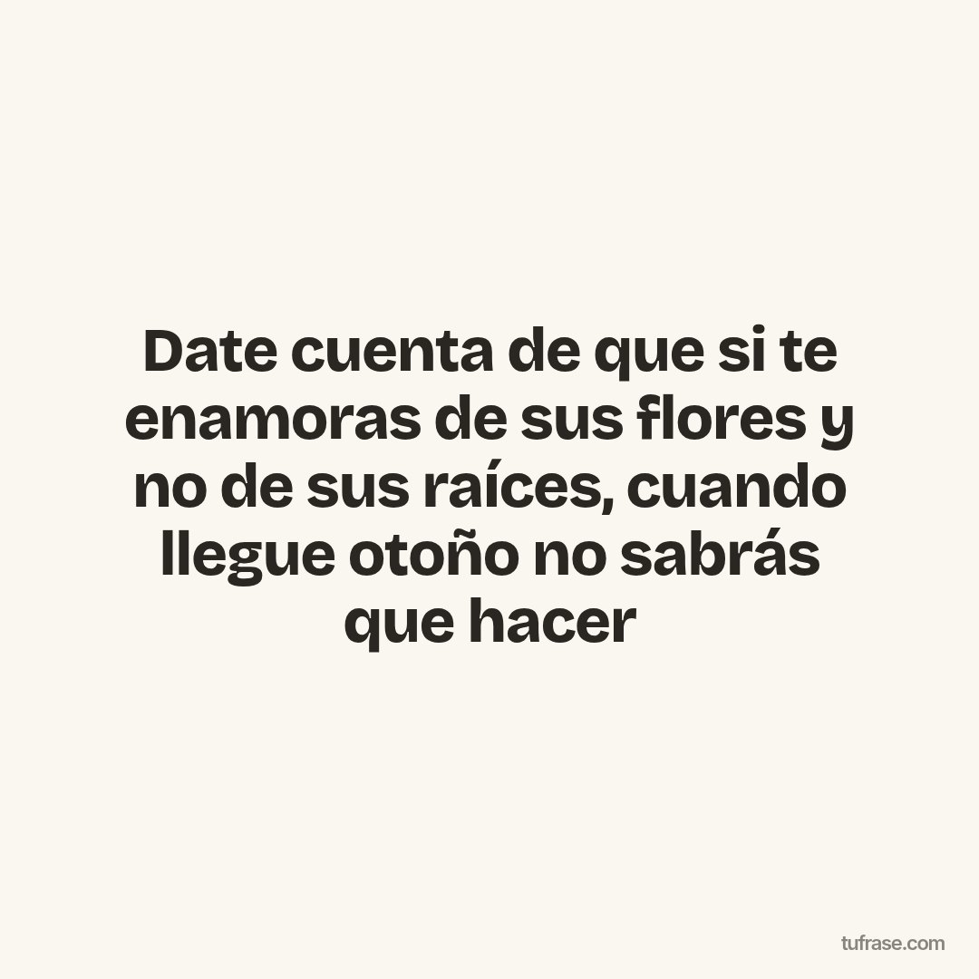 Date cuenta de que si te enamoras de sus flores y no de sus raíces, cuando llegue otoño no sabrás que hacer