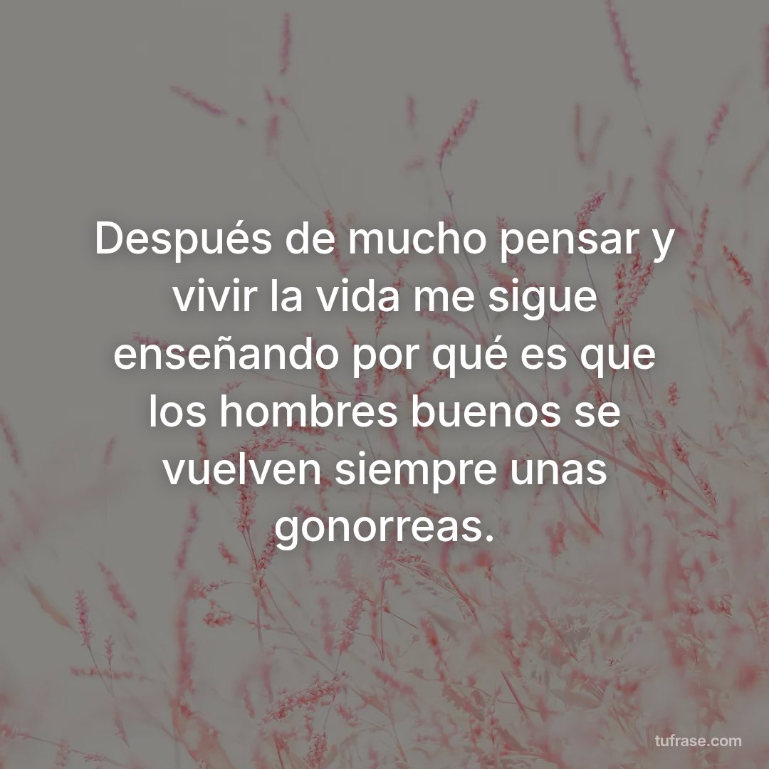 Después de mucho pensar y vivir la vida me sigue enseñando por qué es que los hombres buenos se vuelven siempre unas gonorreas.