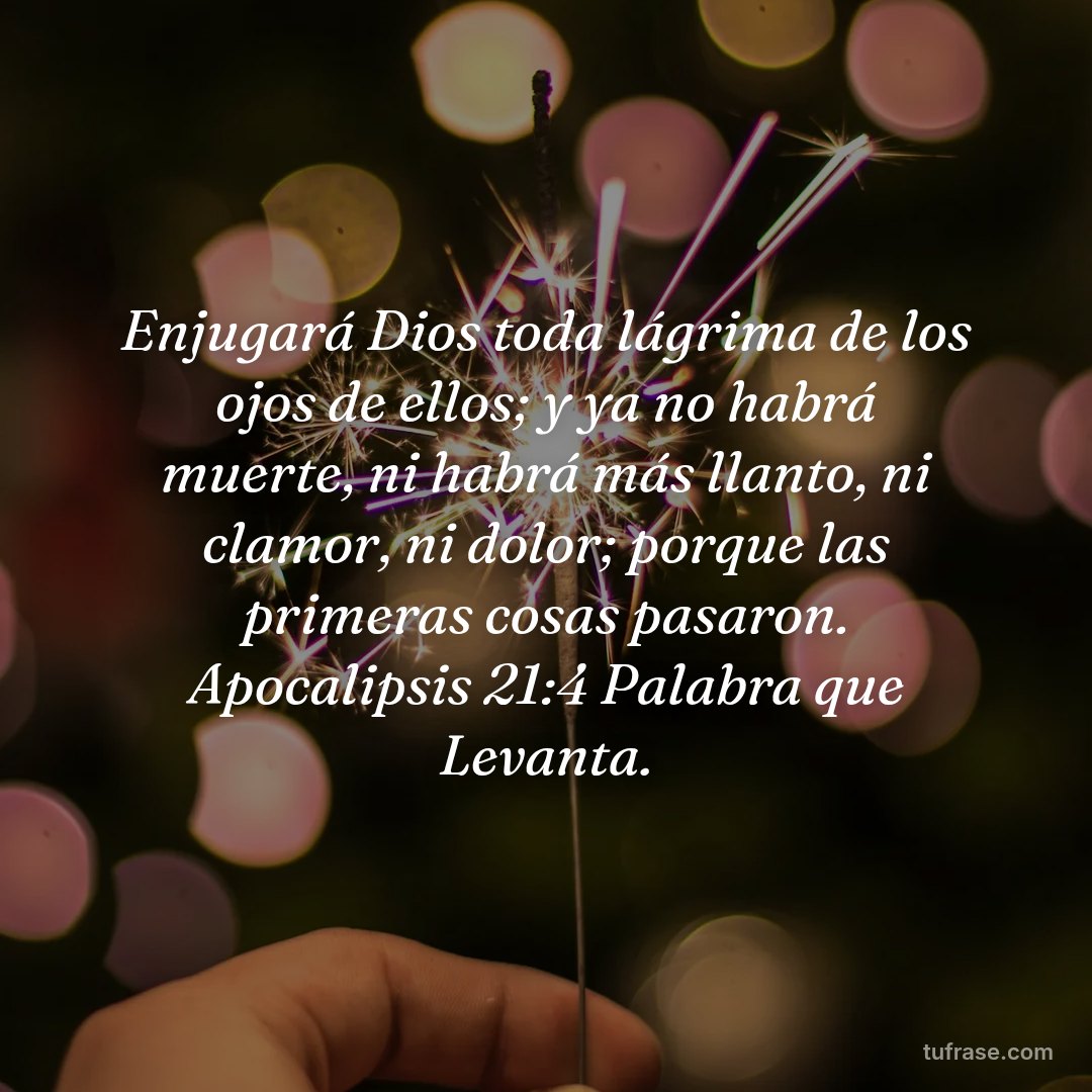 Enjugará Dios toda lágrima de los ojos de ellos; y ya no habrá muerte, ni habrá más llanto, ni clamor, ni dolor; porque las primeras cosas pasaron. Apocalipsis 21:4 Palabra que Levanta.