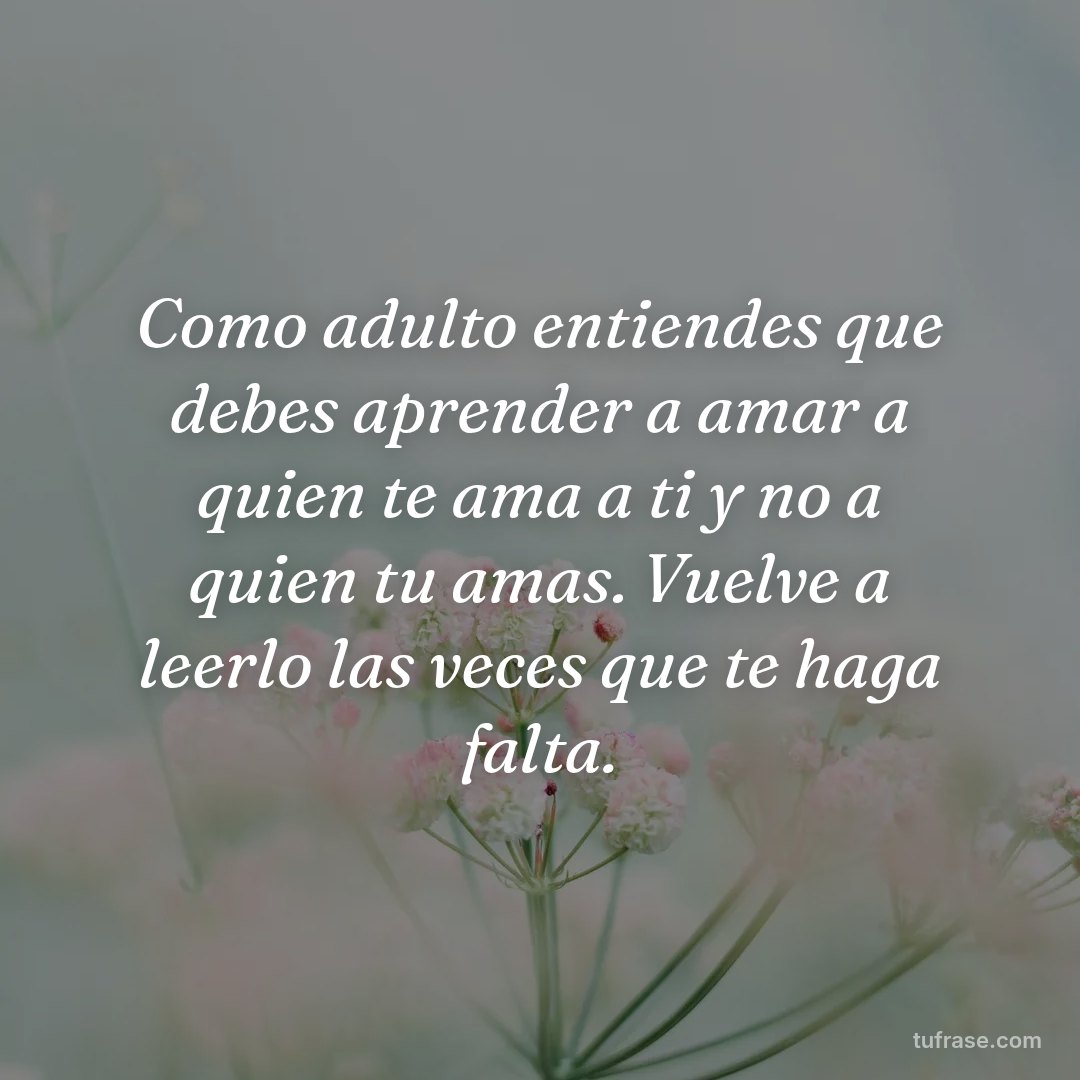 Como adulto entiendes que debes aprender a amar a quien te ama a ti y no a quien tu amas. Vuelve a leerlo las veces que te haga falta.