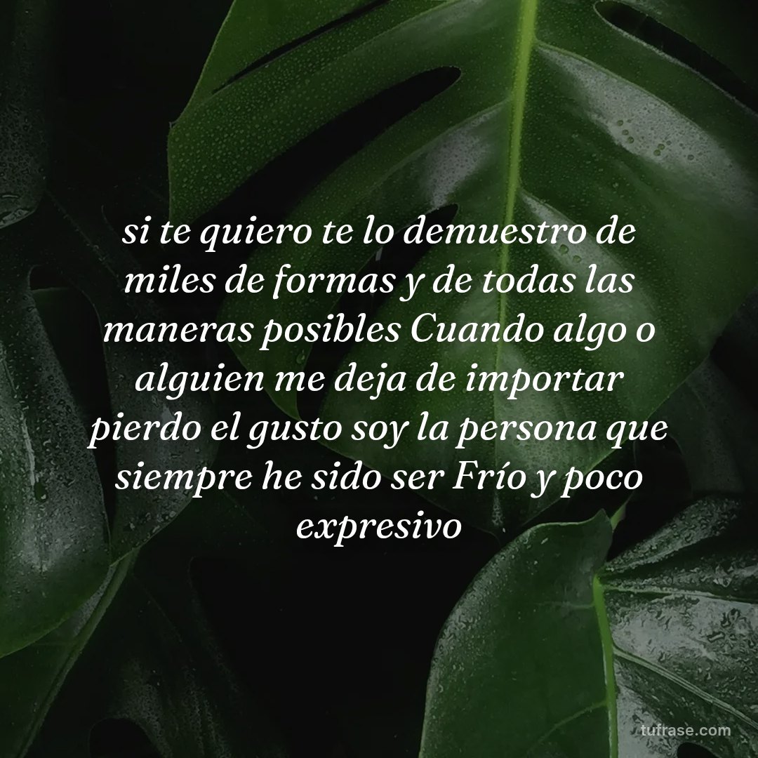 si te quiero te lo demuestro de miles de formas y de todas las maneras posibles Cuando algo o alguien me deja de importar pierdo el gusto soy la persona que siempre he sido ser Frío y poco expresivo