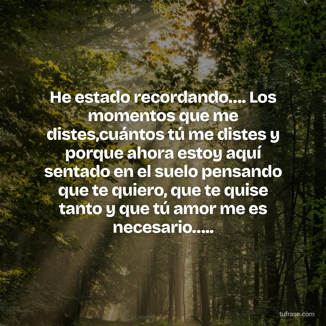 He estado recordando…. Los momentos que me distes,cuántos tú me distes y porque ahora estoy aquí sentado en el suelo pensando que te quiero, que te quise tanto y que tú amor me es necesario…..