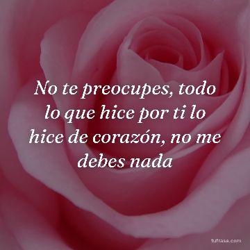 No te preocupes, todo lo que hice por ti lo hice de corazón, no me debes nada