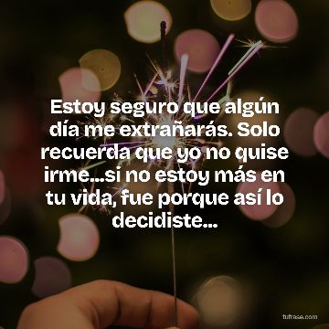Estoy seguro que algún día me extrañarás. Solo recuerda que yo no quise irme...si no estoy más en tu vida, fue porque así lo decidiste...