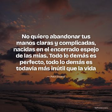 No quiero abandonar tus manos claras y complicadas, nacidas en el encerrado espejo de las mías. Todo lo demás es perfecto, todo lo demás es todavía más inútil que la vida