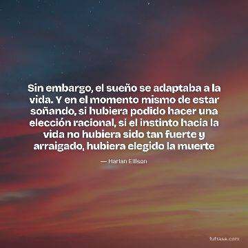 Sin embargo, el sueño se adaptaba a la vida. Y en el momento mismo de estar soñando, si hubiera podido hacer una elección racional, si el instinto hacia la vida no hubiera sido tan fuerte y arraigado, hubiera elegido la muerte