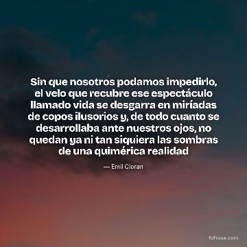 Sin que nosotros podamos impedirlo, el velo que recubre ese espectáculo llamado vida se desgarra en miríadas de copos ilusorios y, de todo cuanto se desarrollaba ante nuestros ojos, no quedan ya ni tan siquiera las sombras de una quimérica realidad