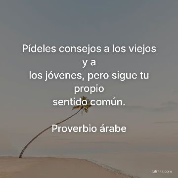 Pídeles consejos a los viejos y a
los jóvenes, pero sigue tu propio
sentido común.
Proverbio árabe