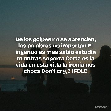 De los golpes no se aprenden, las palabras no importan El ingenuo es mas sabio estudia mientras soporta Corta es la vida en esta vida la ironia nos choca Don’t cry, ? JFDLC