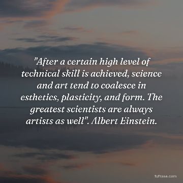 "After a certain high level of technical skill is achieved, science and art tend to coalesce in esthetics, plasticity, and form. The greatest scientists are always artists as well". Albert Einstein.