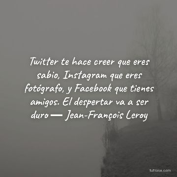 Twitter te hace creer que eres sabio, Instagram que eres fotógrafo, y Facebook que tienes amigos. El despertar va a ser duro ― Jean-François Leroy