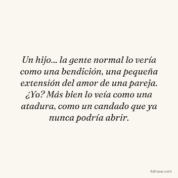 Un hijo... la gente normal lo vería como una bendición, una pequeña extensión del amor de una pareja. ¿Yo? Más bien lo veía como una atadura, como un candado que ya nunca podría abrir.