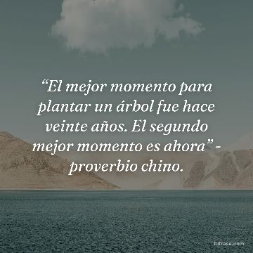 “El mejor momento para plantar un árbol fue hace veinte años. El segundo mejor momento es ahora” - proverbio chino.