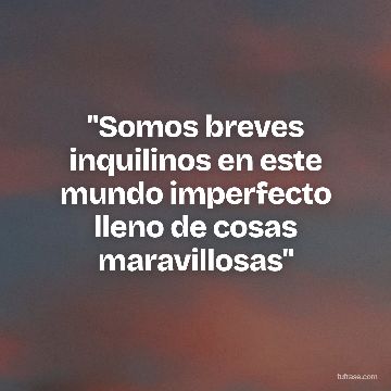 "Somos breves inquilinos en este mundo imperfecto lleno de cosas maravillosas"