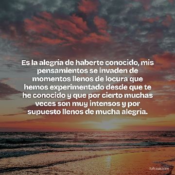 Es la alegría de haberte conocido, mis pensamientos se invaden de momentos llenos de locura que hemos experimentado desde que te he conocido y que por cierto muchas veces son muy intensos y por supuesto llenos de mucha alegría.