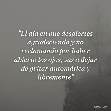 "El día en que despiertes agradeciendo y no reclamando por haber abierto los ojos, vas a dejar de gritar automática y libremente"