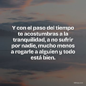Y con el paso del tiempo te acostumbras a la tranquilidad, a no sufrir por nadie, mucho menos a rogarle a alguien y todo está bien.