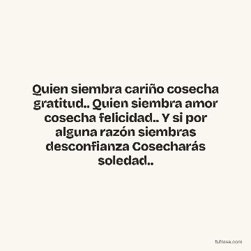 Quien siembra cariño cosecha gratitud.. Quien siembra amor cosecha felicidad.. Y si por alguna razón siembras desconfianza Cosecharás soledad..