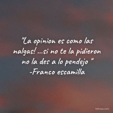 "La opinion es como las nalgas! ...si no te la pidieron no la des a lo pendejo " -Franco escamilla