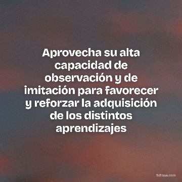 Aprovecha su alta capacidad de observación y de imitación para favorecer y reforzar la adquisición de los distintos aprendizajes
