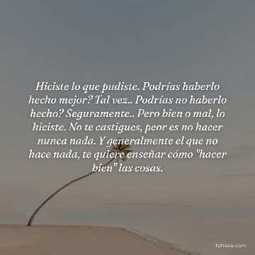 Hiciste lo que pudiste. Podrías haberlo hecho mejor? Tal vez.. Podrías no haberlo hecho? Seguramente.. Pero bien o mal, lo hiciste. No te castigues, peor es no hacer nunca nada. Y generalmente el que no hace nada, te quiere enseñar cómo "hacer bien" las cosas.