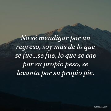 No sé mendigar por un regreso, soy más de lo que se fue...se fue, lo que se cae por su propio peso, se levanta por su propio pie.