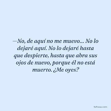 —No, de aquí no me muevo… No lo dejaré aquí. No lo dejaré hasta que despierte, hasta que abra sus ojos de nuevo, porque él no está muerto. ¿Me oyes?