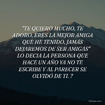 "TE QUIERO MUCHO, TE ADORO, ERES LA MEJOR AMIGA QUE HE TENIDO, JAMÁS DEJAREMOS DE SER AMIGAS" LO DECIA LA PERSONA QUE HACE UN AÑO YA NO TE ESCRIBE Y AL PARECER SE OLVIDÓ DE TI. ?