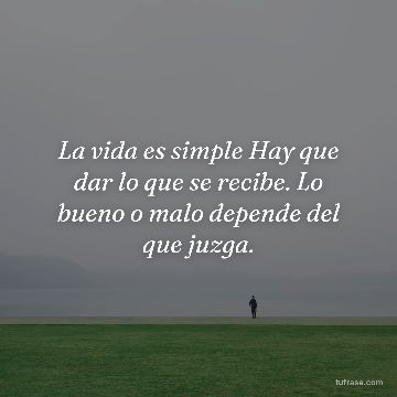 La vida es simple Hay que dar lo que se recibe. Lo bueno o malo depende del que juzga.