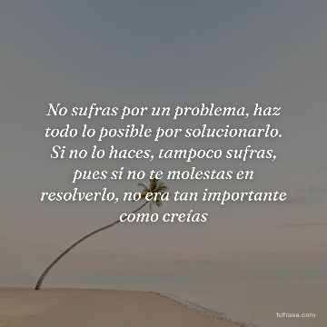 No sufras por un problema, haz todo lo posible por solucionarlo. Si no lo haces, tampoco sufras, pues si no te molestas en resolverlo, no era tan importante como creías