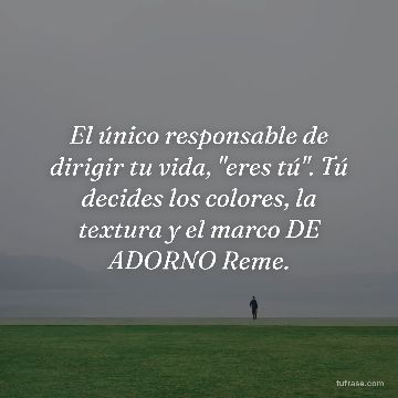 El único responsable de dirigir tu vida, "eres tú". Tú decides los colores, la textura y el marco DE ADORNO Reme.