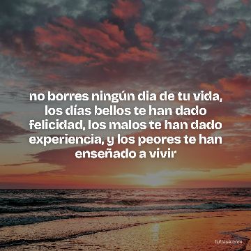 no borres ningún dia de tu vida, los días bellos te han dado felicidad, los malos te han dado experiencia, y los peores te han enseñado a vivir