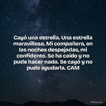 Cayó una estrella. Una estrella maravillosa. Mi compañera, en las noches despejadas, mi confidente. Se ha caído y no pude hacer nada. Se cayó y no pude ayudarla. CAM
