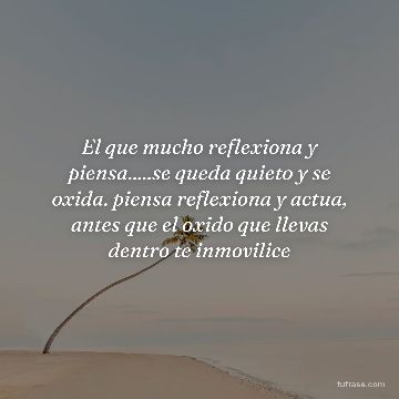El que mucho reflexiona y piensa.....se queda quieto y se oxida. piensa reflexiona y actua, antes que el oxido que llevas dentro te inmovilice