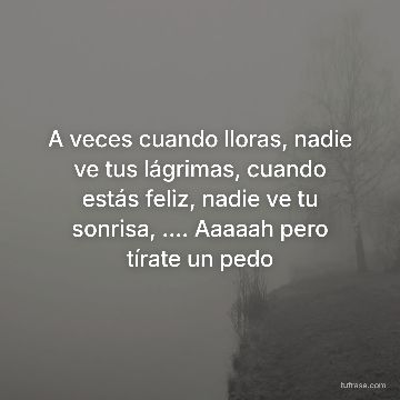 A veces cuando lloras, nadie ve tus lágrimas, cuando estás feliz, nadie ve tu sonrisa, .... Aaaaah pero tírate un pedo