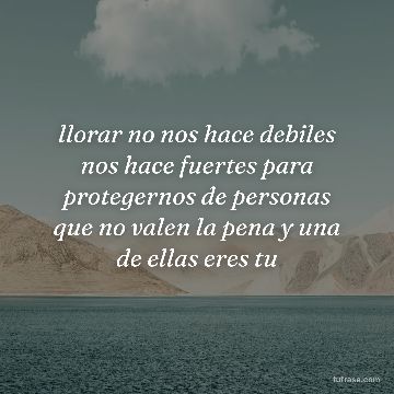 llorar no nos hace debiles nos hace fuertes para protegernos de personas que no valen la pena y una de ellas eres tu