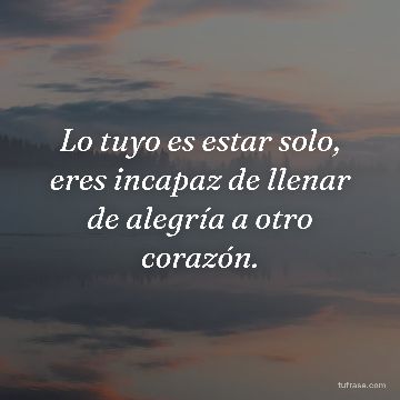 Lo tuyo es estar solo, eres incapaz de llenar de alegría a otro corazón.