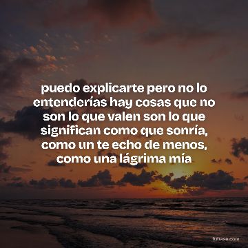 puedo explicarte pero no lo entenderías hay cosas que no son lo que valen son lo que significan como que sonría, como un te echo de menos, como una lágrima mía