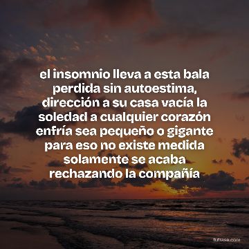 el insomnio lleva a esta bala perdida sin autoestima, dirección a su casa vacía la soledad a cualquier corazón enfría sea pequeño o gigante para eso no existe medida solamente se acaba rechazando la compañía